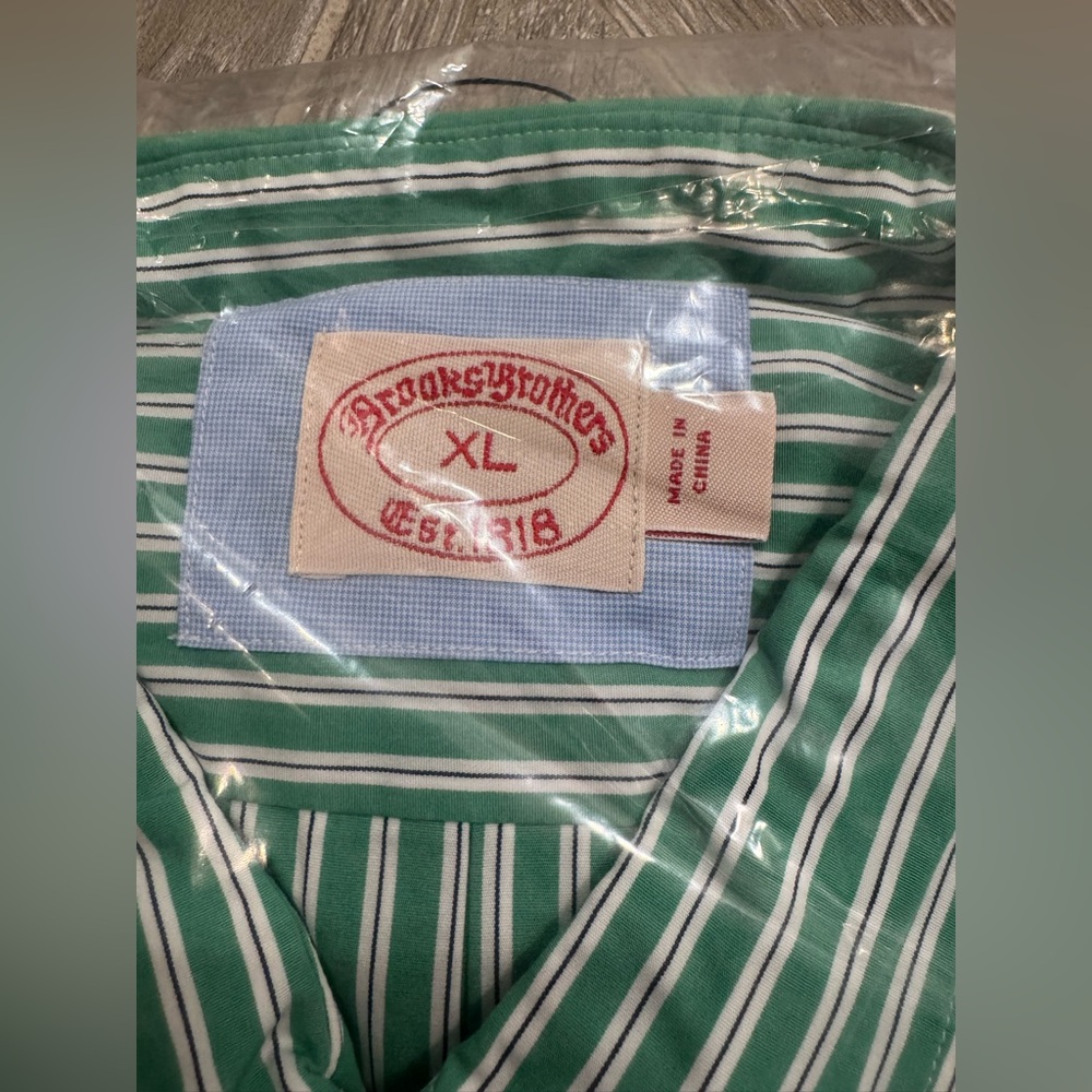 Brooks Brothers XL Green Stripe Button Down Long Sleeve NWT - Picture 3 of 3